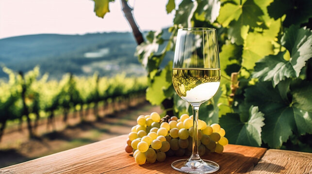 White wine in vineyard South Tyrol - KI generated 