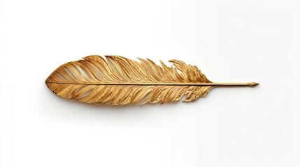  a golden feather on a white background with a shadow of the feather on the left side of the image is a shadow of the feather on the right side of the.  generative ai