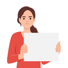 Young woman holding sign. Vector flat illustration with protesting woman. Flat vector illustration isolated on white background
