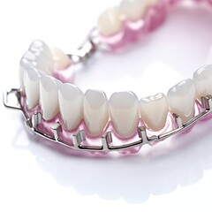 Invisible plastic braces lie,Cosmetic dentistry with Orthodontic bracket on clear white teeth,AI generated.
