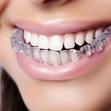 Invisalign removable and invisible retainer,Plastic braces dentistry retainers to straighten teeth,AI generated.