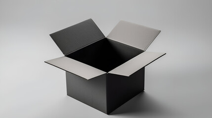 Open black blank cardboard box with dark white background generative ai