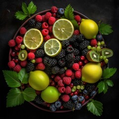 Fruit Backgrounds,Currant and berry, lemon and kiwi,AI generated.