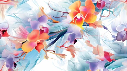  a bunch of flowers that are on a white background with a blue and orange design on the bottom of the image and the bottom of the flowers on the bottom of the image.  generative ai
