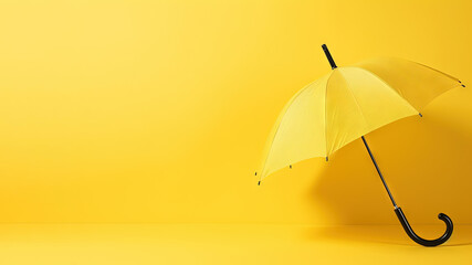 Yellowa umbrella on yellow background (Generative AI)