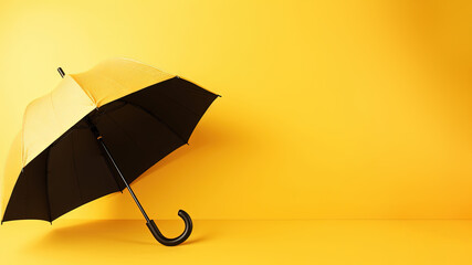 Black umbrella on yellow background (Generative AI)
