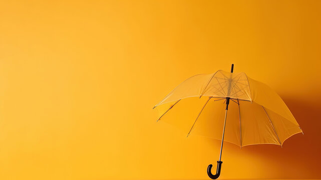 Yellowa umbrella on yellow background (Generative AI)