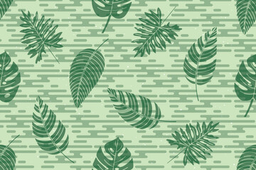 Illustration Green leaves with line on light green color background.