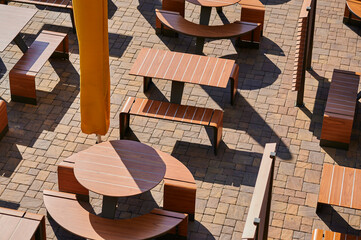 Cabinet modular furniture, tables and seating for outdoor visitors