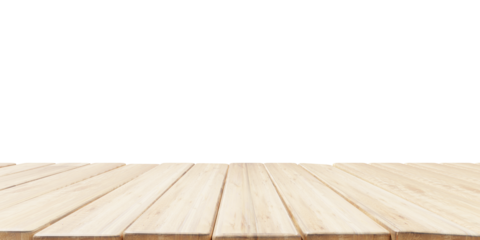 Empty wooden table and transparent background, product display template, PNG
