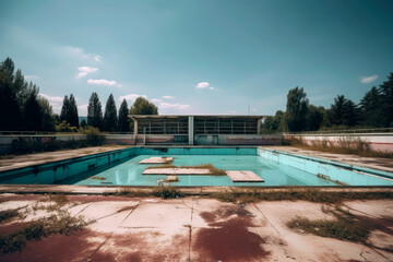 Generative AI illustration of Pool empty of water due to global warming