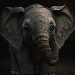Young Indian elephant with skin patterns. Generative AI	
