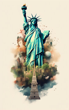 Statue of Liberty with illustration 