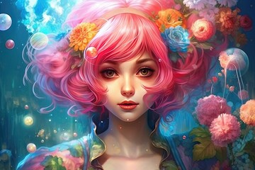 The Magic of Colorful Animations Bringing a Girl with Bright Pink Hair to Life Generative AI
