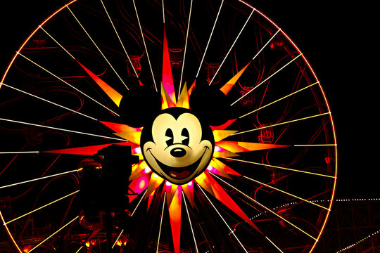 ANAHEIM, CA/USA - Nov 26,2010 : The bright colorful lights of Disney's California Adventure amusement park
