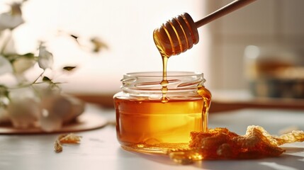 Fototapeta na wymiar Fresh sweet honey. Illustration AI Generative.