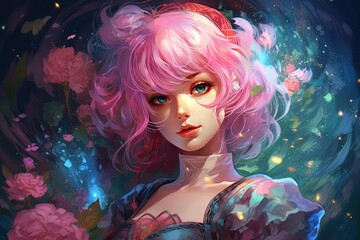 The Vibrant World of Anime Art Exploring Colorful Animations and Bright Pink Hair Generative AI