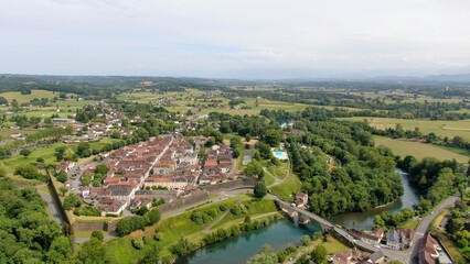 Fototapeta na wymiar Aerial view of the heart of the Pyrenean city of Navarrenx, France