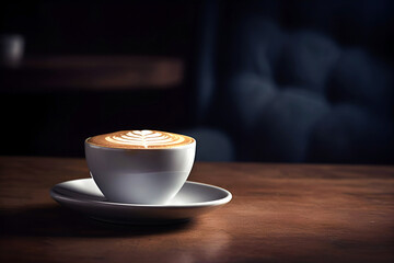 Obraz premium Cup of coffee on dark background with copy space. AI generated