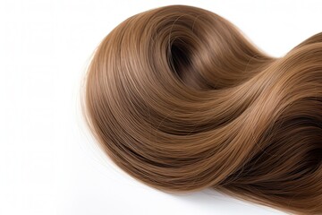 Strand of brown shiny hair isolated on white background. Generative AI