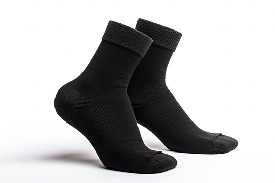 Black pair of long socks isolated on white background. Generative AI