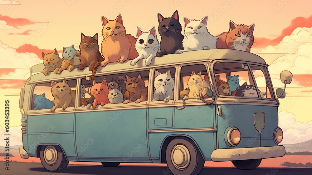 Wall mural comedic cat bus