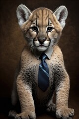 Portrait of baby cougar in a business suit. Generative AI