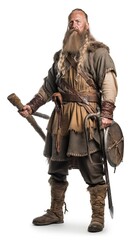 Obraz premium Warrior, Scandinavian navigator in armor. White background, isolate. AI generated.