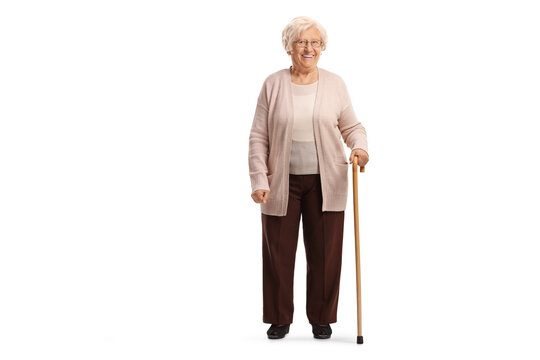 Full length portrait of a grandmother with a cane