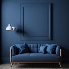 Navy Blue Frame Living Room Mockup with Sofa, Coffee Table, and Potted Plant