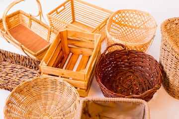 Various kinds of baskets closeup