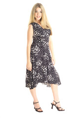 fashion model in polka dot dress
