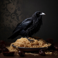 raven on a spaghetti, using ai