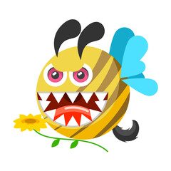 Abstract Flat Cartoon Animal Insect Beetle Bee With Flower Fly Honey Yellow Animal Vector Design Style Elements Fauna Wildlife
