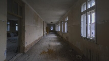 Interior of the old abandoned psychiatric hospital. Allenberg. Koenigsberg