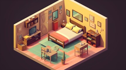 Fototapeta na wymiar isometric, 3d, home, house, building, vector, interior, architecture, icon, design, business, office, illustration, room, computer, plan, furniture, apartment, construction, box, network, floor, table