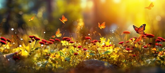 blooming weeds and butterflies on a sunny morning Generative AI