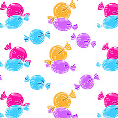 seamless pattern with painted candies and lollipops