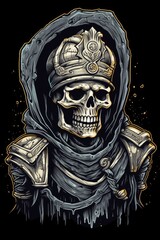 Cartoon Knight skull Tshirt design. Generative AI