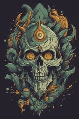 Cartoon Mythological creature skull Tshirt design. Generative AI