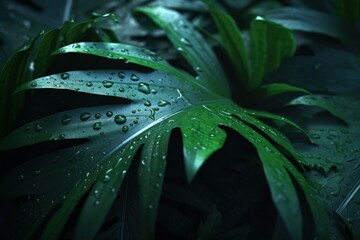 Green tropical leaves background. Illustration AI Generative.