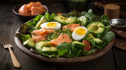 Salmon salad - smoked salmon, hard-boiled eggs, avocado