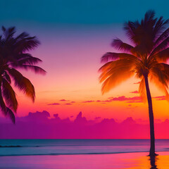 Naklejka na ściany i meble tropical sunset with trees