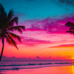 tropical sunset with trees