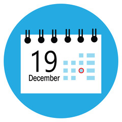calendar icon vector illustration, icon for web and mobile, vector illustration, 19 december icon with white background, new calender