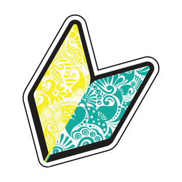 new leaf drivers tag, shoshinsha tag, wakaba jdm, zentangle and hena art style wakaba new leaf driver mark