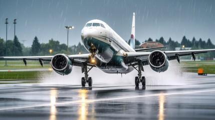 Fototapeta na wymiar Passenger jet airplane departuring during the rainy day