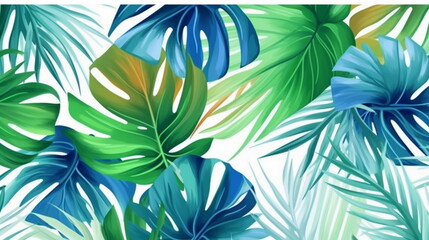 Fototapeta na wymiar tropical leaves flowers colorful pastel template pattern art abstract background,generated ai