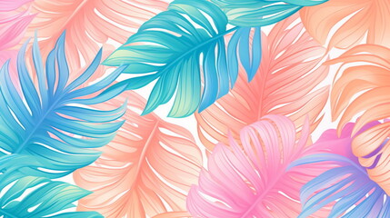 tropical leaves flowers colorful pastel template pattern art abstract background,generated ai