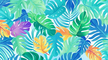 Fototapeta na wymiar tropical leaves flowers colorful pastel template pattern art abstract background,generated ai